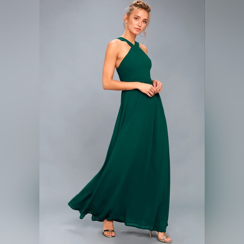 NWT Lulus Air of Romance Forest Green Maxi Dress Size Large